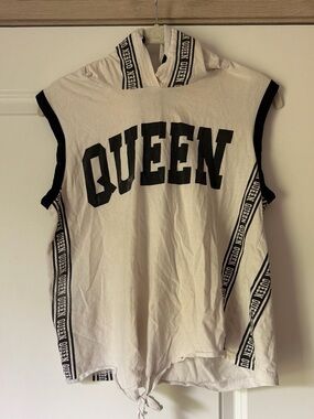 On Fire White and Black 'QUEEN' Hooded Tank